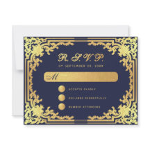 エレガントなネイビーブルーの偽のゴールド箔 ヴィンテージ結婚式