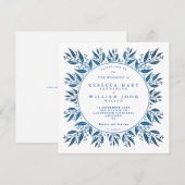 エレガントなネイビーブルーの偽の箔の緑の結婚式 招待状 (正面/裏面)