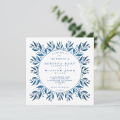 エレガントなネイビーブルーの偽の箔の緑の結婚式 招待状 (スタンド正面)
