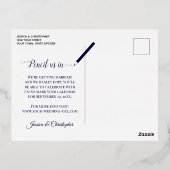 エレガントなネイビーブルーの写真付きSave the Date 箔招待状ポストカード (裏面)