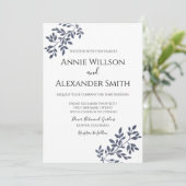 エレガントなネイビーブルーの植物婚約招待状 招待状 (スタンド正面)