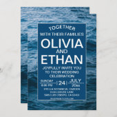 エレガントなネイビーブルーの海辺の結婚式 招待状 (正面/裏面)