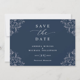 エレガントなネイビーブルーの結婚式セーブ・ザ・デートカード セーブザデート