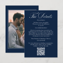 エレガントなネイビーブルーの結婚式詳細QRコード エンクロージャーカード
