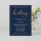 エレガントなネイビーブルーの結婚式 箔招待状 (立ち正面)