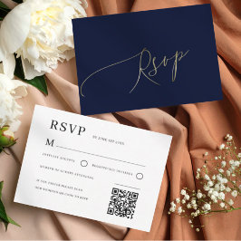 エレガントなネイビーブルーの結婚式RSVP 出欠カード