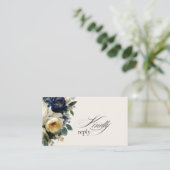 エレガントなネイビーブルーの芍薬の花の結婚式RSVP同封カード エンクロージャーカード (スタンド正面)
