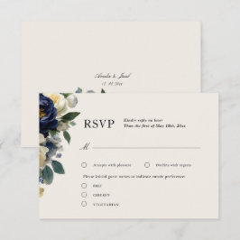 エレガントなネイビーブルーの花と白の芍薬の結婚式RSVP エンクロージャーカード