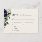 エレガントなネイビーブルーの花と白の芍薬の結婚式RSVP エンクロージャーカード (正面)