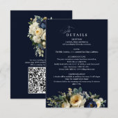 エレガントなネイビーブルーの花と芍薬の結婚式ディテール エンクロージャーカード (正面/裏面)