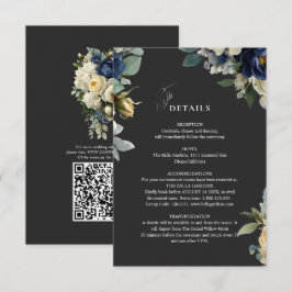 エレガントなネイビーブルーの花と芍薬の結婚式ディテール エンクロージャーカード