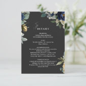 エレガントなネイビーブルーの花と芍薬の結婚式ディテール エンクロージャーカード (スタンド正面)