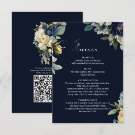 エレガントなネイビーブルーの花と芍薬の結婚式ディテール エンクロージャーカード
