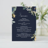 エレガントなネイビーブルーの花と芍薬の結婚式ディテール エンクロージャーカード (スタンド正面)