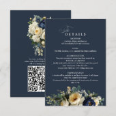エレガントなネイビーブルーの花と芍薬の結婚式ディテール エンクロージャーカード (正面/裏面)