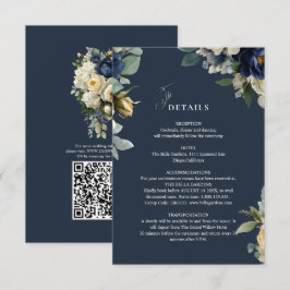 エレガントなネイビーブルーの花と芍薬の結婚式ディテール エンクロージャーカード