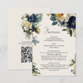 エレガントなネイビーブルーの花と芍薬の結婚式ディテール エンクロージャーカード (正面/裏面)