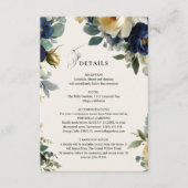 エレガントなネイビーブルーの花と芍薬の結婚式ディテール エンクロージャーカード (正面)
