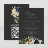 エレガントなネイビーブルーの花と芍薬の結婚式ディテール エンクロージャーカード (正面/裏面)