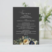 エレガントなネイビーブルーの花と芍薬の結婚式ディテール エンクロージャーカード (スタンド正面)