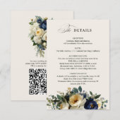 エレガントなネイビーブルーの花のボタン属の結婚式の詳細 エンクロージャーカード (正面/裏面)