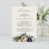 エレガントなネイビーブルーの花のボタン属の結婚式の詳細 エンクロージャーカード (スタンド正面)