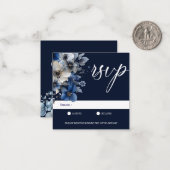 エレガントなネイビーブルーの花のRSVP ノートカード (正面/裏面インサイチュ)