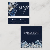 エレガントなネイビーブルーの花のRSVP ノートカード (正面/裏面)