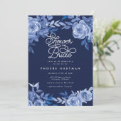 エレガントなネイビーブルーの花柄のブライズシャワー 招待状 (スタンド正面)