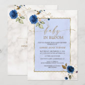 エレガントなネイビーブルーの花 ゴールドの男の子 ベイビー イン ブルーム 招待状 (正面/裏面)