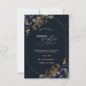 エレガントなネイビーブルーの花 リハーサルディナー 招待状 (正面)