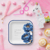 エレガントなネイビーブルーゴールドの花柄ウェディング ペーパープレート (パーティー)