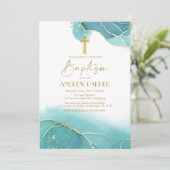 エレガントなネイビーブルーゴールド洗礼招待状 招待状 (スタンド正面)