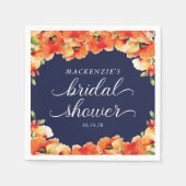 エレガントなネイビーブルー ゴールデンポピー ブライダルシャワー スタンダードカクテルナプキン (正面)