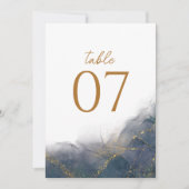 エレガントなネイビーブルー ゴールド マーブル 結婚式 テーブルナンバー (正面)
