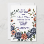 エレガントなネイビーローズとテラコッタの結婚式シャワー 招待状 (正面)