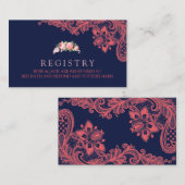 エレガントなネイビー＆コーラルレースの結婚式レジストリーカード エンクロージャーカード (正面/裏面)