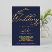 エレガントなネイビー＆ゴールドのホイル結婚式 箔招待状 (立ち正面)