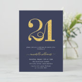エレガントなネイビー＆ゴールドの21歳の誕生日パーティー 招待状 (スタンド正面)