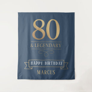 エレガントなネイビー&ゴールド 80歳 & レジェンダリー 誕生日 タペストリー