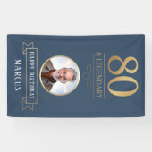 エレガントなネイビー&ゴールド 80歳 & レジェンダリー 誕生日 横断幕 (横)