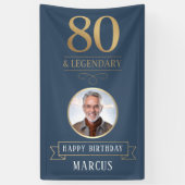 エレガントなネイビー&ゴールド 80歳 & レジェンダリー 誕生日 横断幕 (縦)