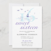 エレガントなネイビー ストライプ ボート 海のスイート 16 招待状 (正面)