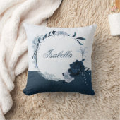 エレガントなネイビー & ダスティーブルーの花輪 クッション (ブランケット)