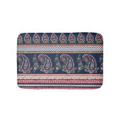 エレガントなネイビー・ペイズリー:タイムレスなボーダー・デザイン バスマット (正面)