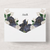 エレガントなネイビー&ホワイトの花柄ウェディング オールインワン招待状 (裏面)