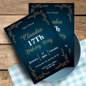 エレガントなネイビー&ホワイトの17歳の誕生日招待状カード 招待状