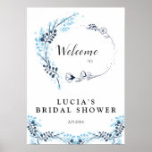 エレガントなネイビー モノグラム フラワーブライダルシャワー ウェルカム ポスター (正面)