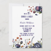 エレガントなネイビー ローズとコーラル ブランシュ & バブル 招待状 (正面)