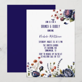 エレガントなネイビー ローズとコーラル ブランシュ & バブル 招待状